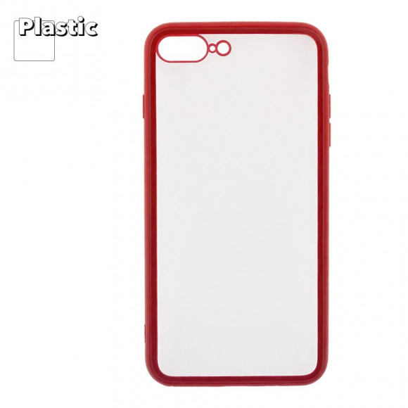 Защитная крышка "LP" для Apple iPhone 7 Plus, 8 Plus "Glass Case" с красной рамкой, прозр. стекло (коробка)