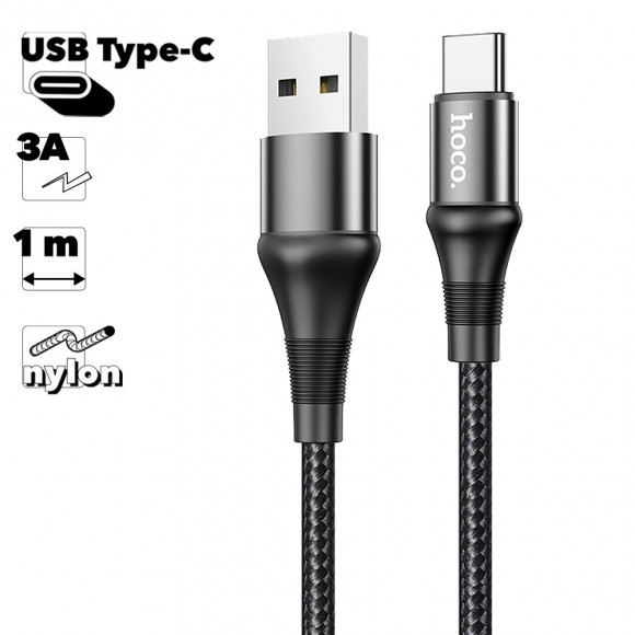 USB кабель HOCO X50 Excellent Type-C, 3А, 1м, нейлон (черный)
