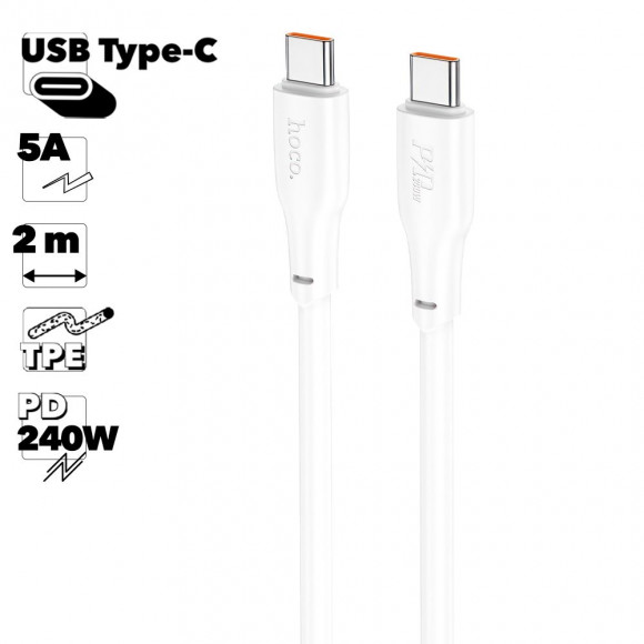 USB-C кабель HOCO X93 Force Type-C, 5А, PD240W, 2м, TPE (белый)