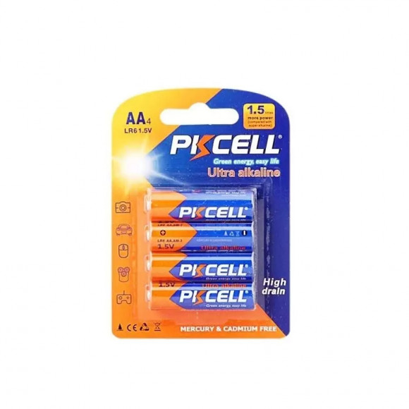 Батарейка (литиевый элемент питания) PKCELL 1, 5 В, пальчиковая, Li-Fe AA-4B , 4 шт в блистере