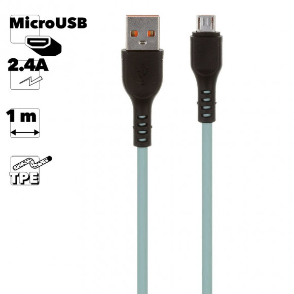 USB кабель "LP" MicroUSB "Extra" TPE (бирюзовый, коробка)