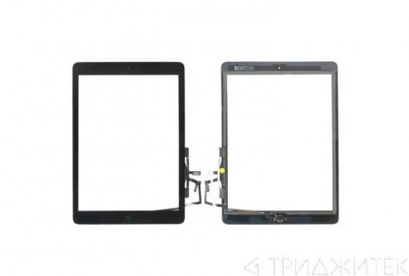 Тачскрин (сенсорное стекло) для планшета Apple iPad Air (A1474, A1475, A1476), с кнопкой Home и клейкой лентой, черный, 9.7