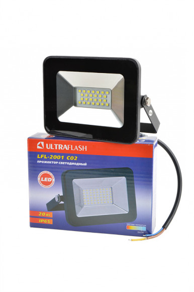 Прожектор ULTRAFLASH LFL-2001 C02 светодиодный, 20Вт, 6500К, IP65 черный