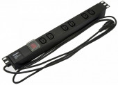 SHE19-6IEC-S-2.5IEC Блок розеток для 19'; шкафов, горизонтальный, 6 розеток IEC320 C13, выключатель с подсветкой, кабель питания 2.5м (3х1.0мм2) с вил SHE19-6IEC-S-2.5IEC Блок розеток для 19'; шкафов, горизонтальный, 6 розеток IEC320 C13, выключатель с подсветкой, кабель питания 2.5м (3х1.0мм2) с вил