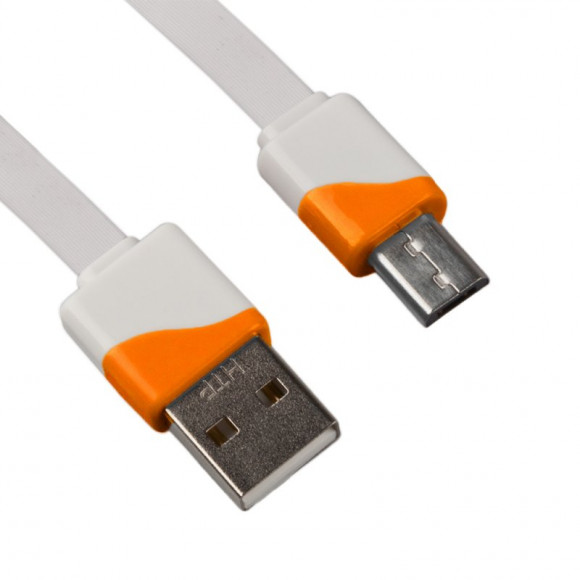 USB Дата-кабель MicroUSB плоский в катушке, 1 метр, оранжевый