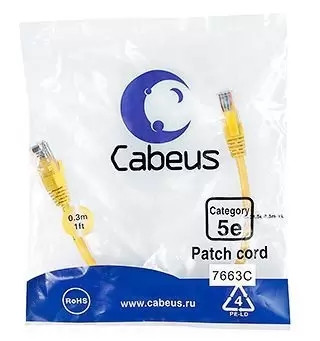 Патч-корд U/UTP Cabeus PC-UTP-RJ45-Cat.5e-0.3m-YL