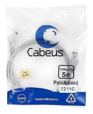 Патч-корд U/UTP Cabeus PC-UTP-RJ45-Cat.5e-1m