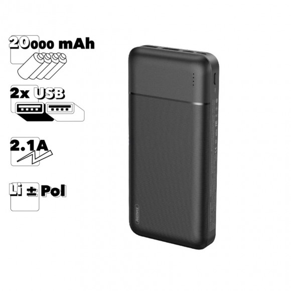 Внешний АКБ REMAX Lango RPP-166 20000 mAh 2хUSB, 2.1A, Li-Pol (черный)