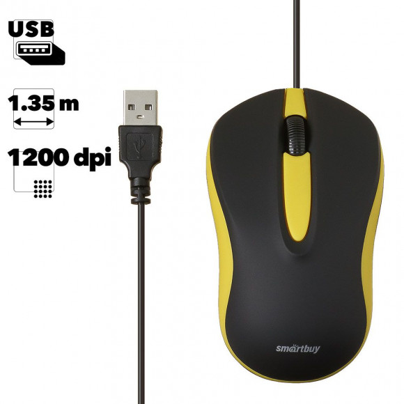 Мышь проводная Smartbuy ONE 329 USB черно-желтая