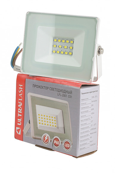 Прожектор ULTRAFLASH LFL-2001 C01 светодиодный, 20Вт, 6500К, IP65 белый