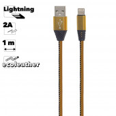 USB кабель "LP" для Apple Lightning 8-pin Кожаная оплетка, 1 метр (золотой, европакет)