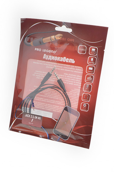 Аудио кабель (AUX) Pro Legend PL1050, 1 метр, плоский, черный