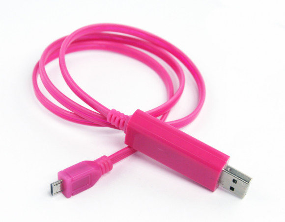 LED USB Дата-кабель MicroUSB (розовый, коробка)
