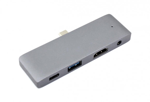 Адаптер Type C на HDMI, USB 3.0 + Audio 3, 5 + Type C серый