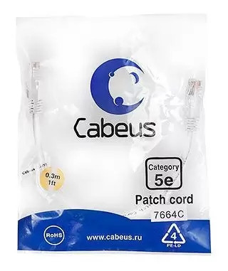 Патч-корд U/UTP Cabeus PC-UTP-RJ45-Cat.5e-0.3m-WH