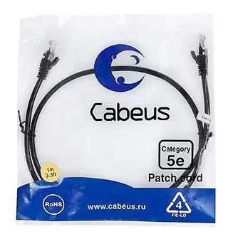 Патч-корд U/UTP Cabeus PC-UTP-RJ45-Cat.5e-1m-BK