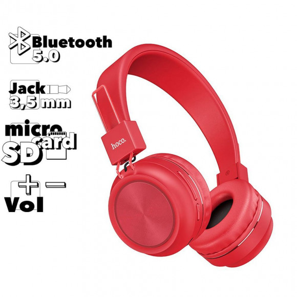 Bluetooth гарнитура Hoco W25 Promise BT 5.0, накладная, красный