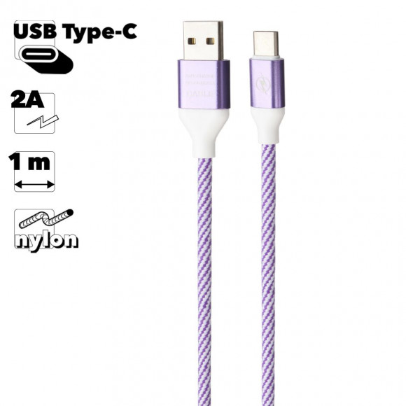 USB кабель "LP" USB Type-C Волны (сиреневый, белый, европакет)