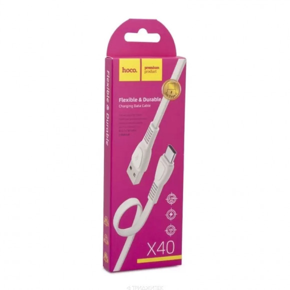 USB кабель Hoco X40 Noah Charging Data Cable For Type-C, 1 метр, белый