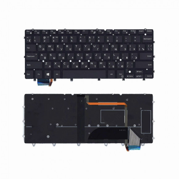 Клавиатура для ноутбука Dell XPS 13-9370, 9380 чёрная, без рамки, с подсветкой