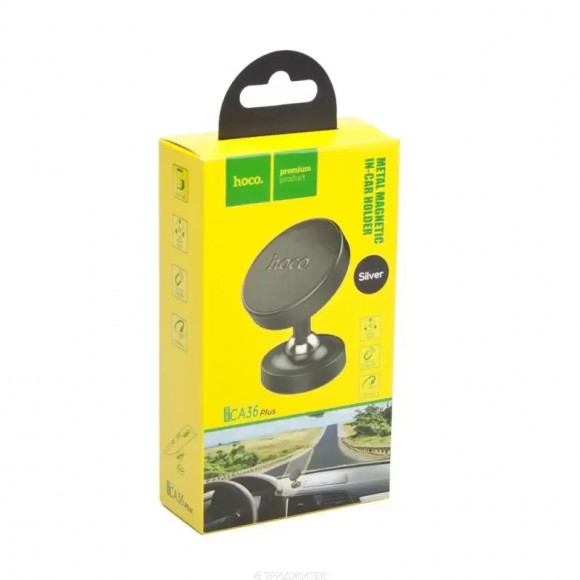 Автомобильный держатель Hoco CA36 Dashboard Metal Magnetic In-Car Holder магнитный на панель, серебро