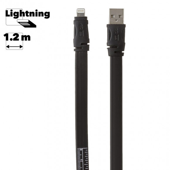 USB Дата-кабель для Apple 8-pin плоский линейка см. ft, 1.2 метра (черный, европакет)