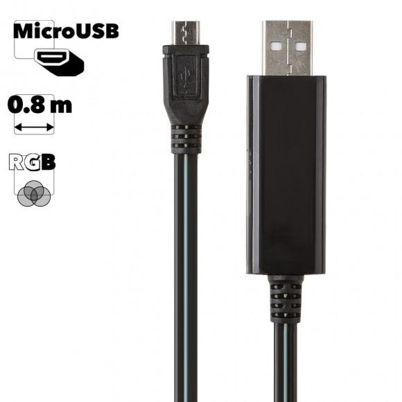 LED USB Дата-кабель MicroUSB (черный, коробка)