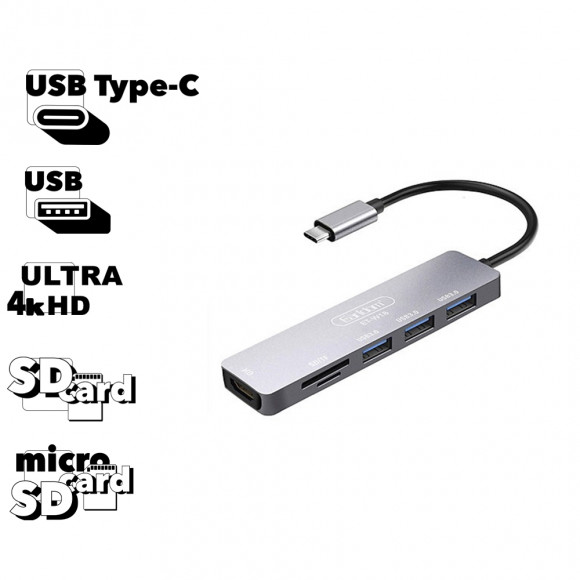 Адаптер Earldom ET-W18 USB Type-C to HDMI 4K Adapter/Micro SD/SD/USB, серый