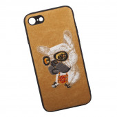 Защитная крышка для Apple iPhone 8, 7 с вышивкой "Мопс", бежевая
