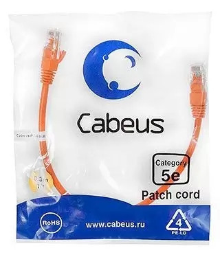 Патч-корд U/UTP Cabeus PC-UTP-RJ45-Cat.5e-0.3m-OR