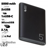 Внешний АКБ "LP" "Metal Series" 5000 мАч Li-Pol 2хUSB выхода 2,1А + 1А (черный)