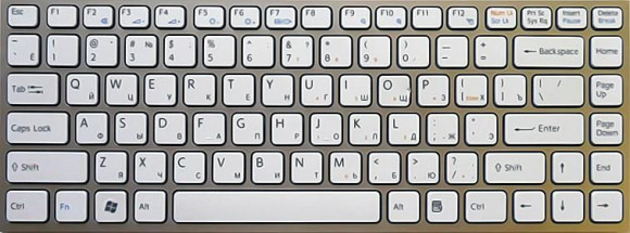 Клавиатура для ноутбука ноутбука Sony Vaio VPC-Y series, белая с серебристой рамкой Клавиатура для ноутбука ноутбука Sony Vaio VPC-Y series, белая с серебристой рамкой