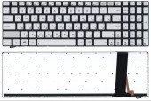 Клавиатура для ноутбука Asus N56DP, N56DY, N56VB, N76vz, N56VJ, N56VM, Q550, N750 серебряная, без рамки, с подсветкой