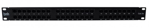 Коммутационная патч-панель BNH, 19", 1HU, портов: 48 х RJ45, кат. 5е, универсальная, экр., цвет: чёрный, (B102.1-48-5E-UNB)