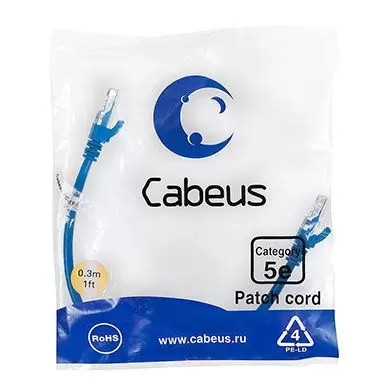 Патч-корд U/UTP Cabeus PC-UTP-RJ45-Cat.5e-0.3m-BL