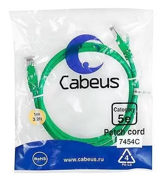 Патч-корд U/UTP Cabeus PC-UTP-RJ45-Cat.5e-1m-GN