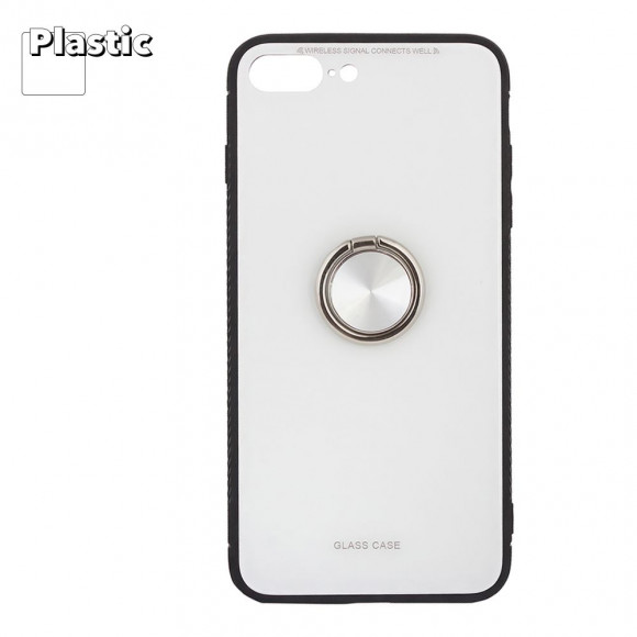 Защитная крышка "LP" для Apple iPhone 7 Plus, 8 Plus "Glass Case" с кольцом, белое стекло (коробка)