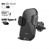 Держатель в авто с БЗУ HOCO HW4 Journey автозажим, в воздуховод, 15W (черный)