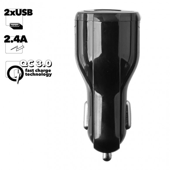 Автомобильное зарядное устройство "LP" с двумя USB выходами QC 3.0 5В-2.4А, 9В-2А, 12В-1.67А Barrel Series (черный, коробка)