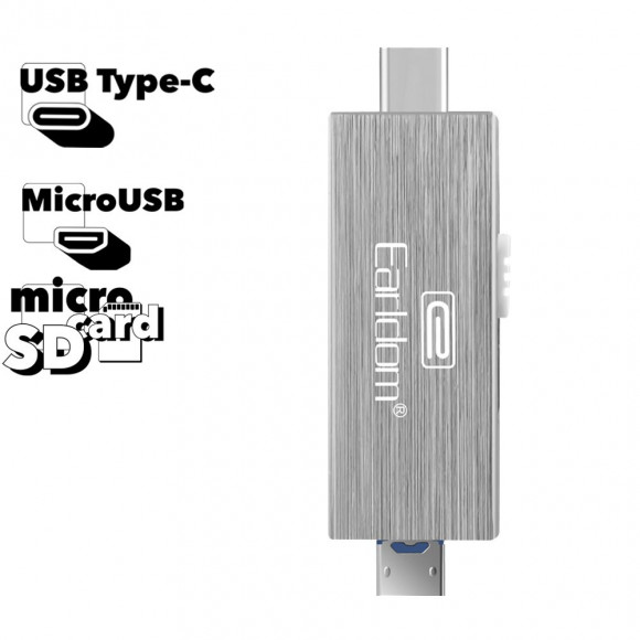 Картридер Earldom ET-OT24 Type-C/Micro USB на MicroSD + OTG, серебро