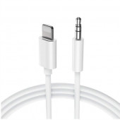 Кабель (3,5мм) Jack для iPhone Lightning 8 pin (1,2м) белый 100% (в упаковке)