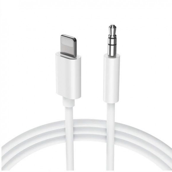 Кабель (3,5мм) Jack для iPhone Lightning 8 pin (1,2м) белый 100% (в упаковке)