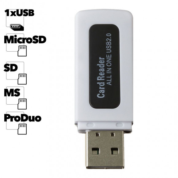 USB Картридер All in 1 "Mini пластиковый 532" (белый с черным/блистер)