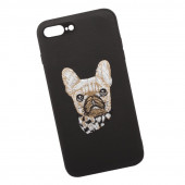 Защитная крышка для Apple iPhone 8 Plus, 7 Plus с вышивкой "Бульдог", черный (коробка)