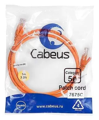 Патч-корд U/UTP Cabeus PC-UTP-RJ45-Cat.5e-1m-OR