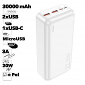 Внешний АКБ HOCO J101B Astute 30000mAh, 2xUSB, 1xUSB-C, 3А, QC3.0, PD20W, 22,5W, Li-Pol (белый)