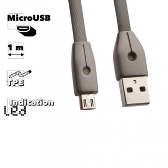 USB кабель Remax Kinght Series Cable RC-043m MicroUSB плоский пластиковые разьемы, черный