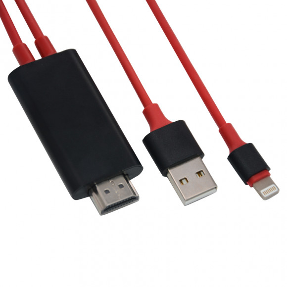 HDTV кабель для Apple 8 pin Lightning to HDMI 1, 8 метра (красный/коробка)