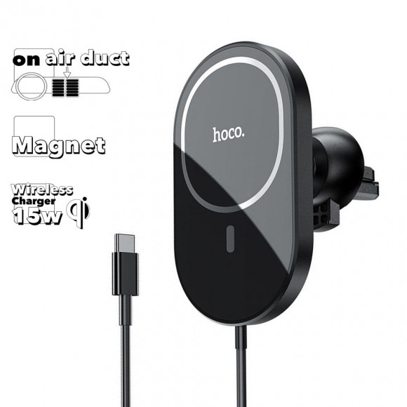Автомобильный держатель с БЗУ Hoco CA90 Powerful Magnetic магнитный, в воздуховод, 7.5W, черный