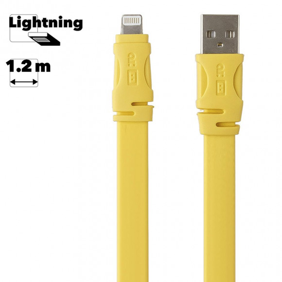 USB Дата-кабель для Apple 8-pin плоский линейка см. ft, 1.2 метра (желтый, европакет)